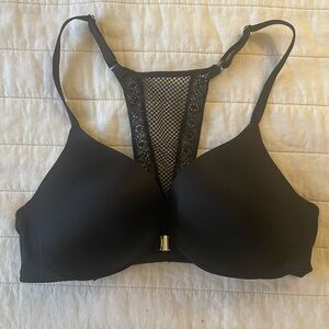 Victoria's Secret Padded Push Up Front Closure Black Mesh Racerback Bra 32C